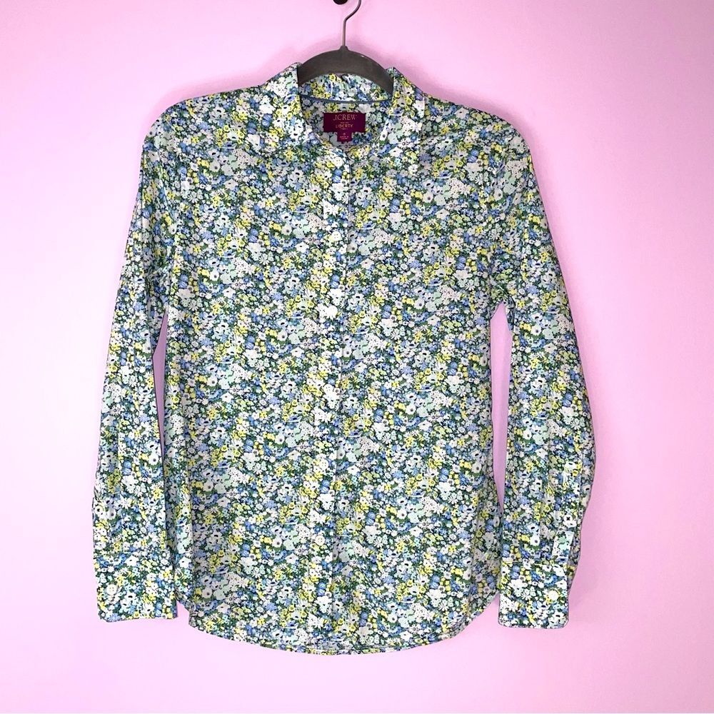 J Crew Poplin Shirt in Liberty Floral w Blue Green for Women Size 0